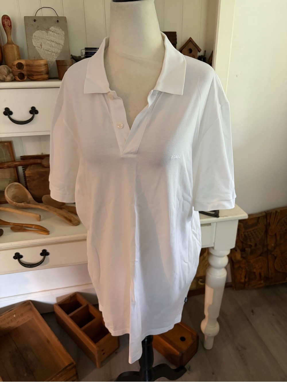 BOSS Men's White Short-Sleeve Polo